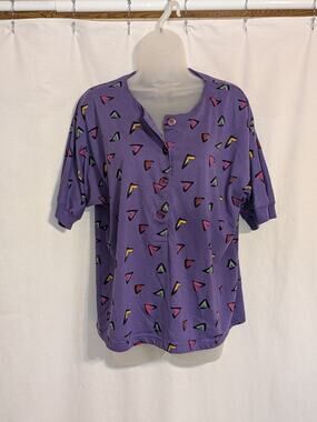 VTG 80s Stefano International Purple Abstract Triangle Button Down T-Shirt Sz XL